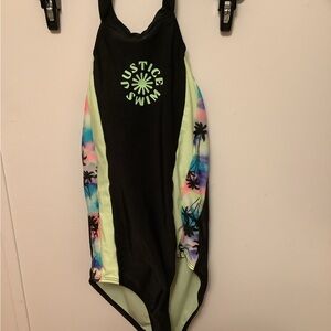 Justice Swim Black and Neon One-Piece Swimsuit